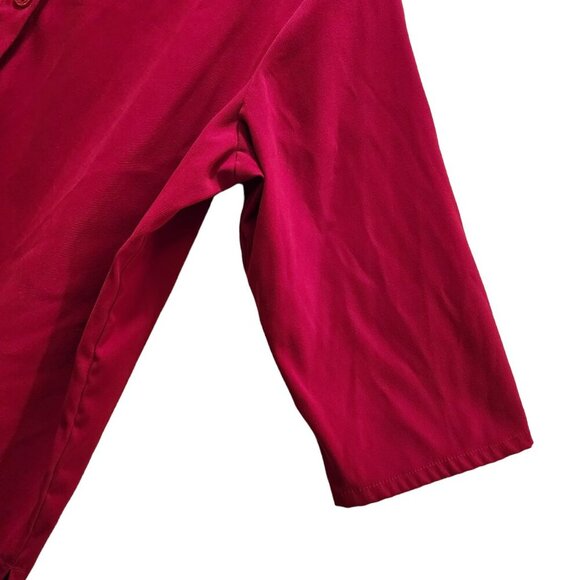 Denim & Co. Button Down Shirt Jacket Womens Size 1X Red 3/4 Casual Sleeve Slit - Picture 6 of 7